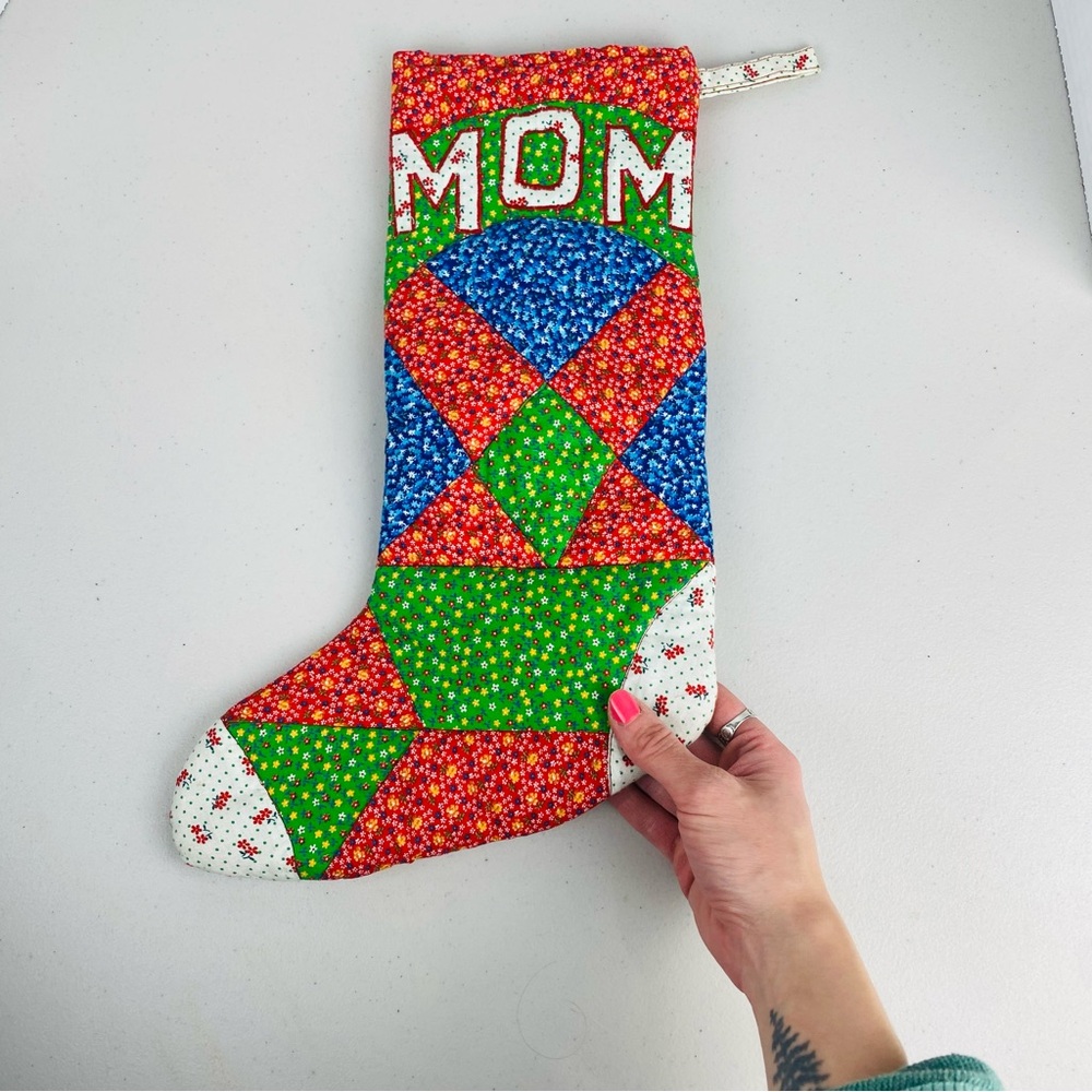 Quilted Colorful Patchwork Christmas Mom Stocking - Picture 3 of 5